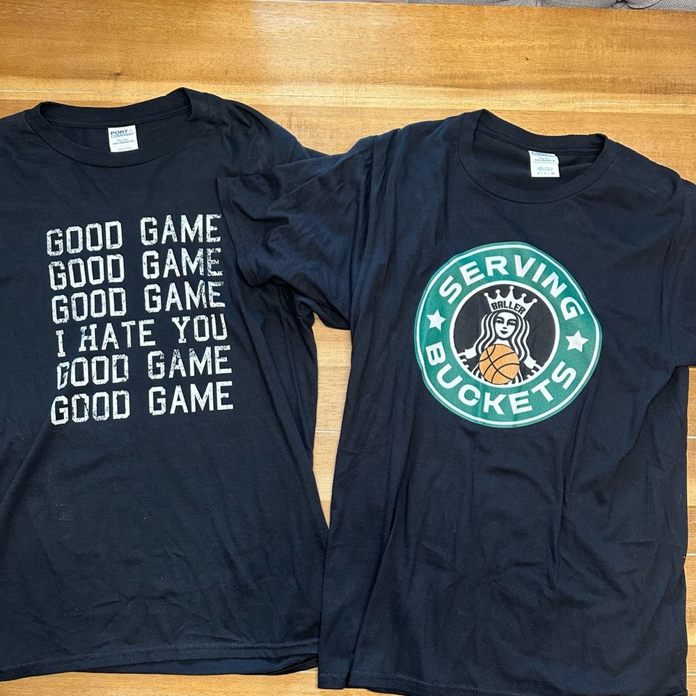 Womens Tshirts Set of 2 Black with Graphics Size Small